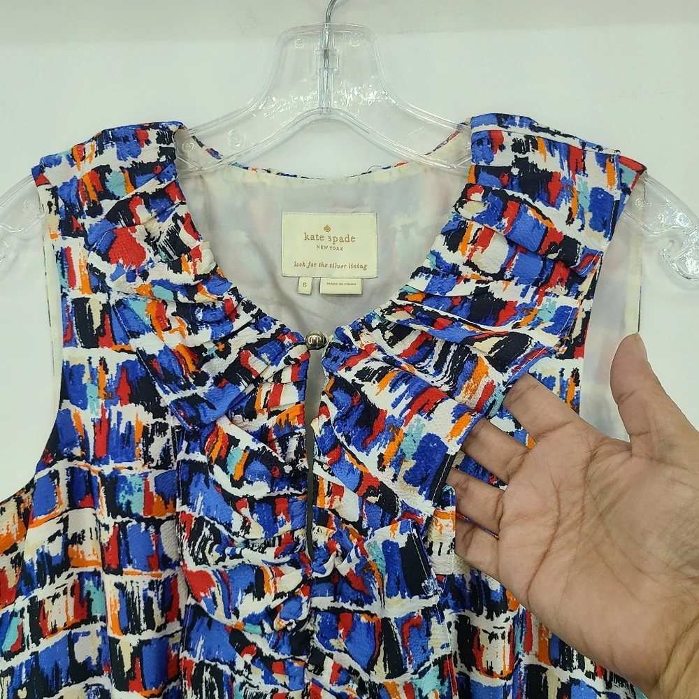 KATE SPADE Multicolored Brush Stroke Print Sleeveless 100%‎ Silk Dress - Size 6